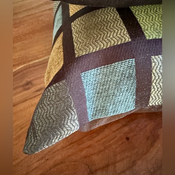 Set of Three Decorative Accent Pillows in Yellow, Brown, and Multicolor - Picture 7 of 7